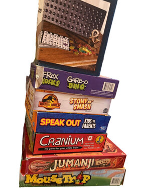 7 Board Game Collection Mouse Trap Cranium Bingo Jumanji Speak Out TRex Rocks